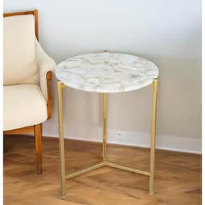 17.3 in. White Round Stone End Table