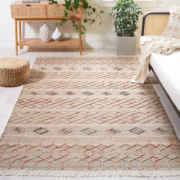 Natural Fiber 4 ft. x 6 ft. Natural/Rust Geometric Area Rug
