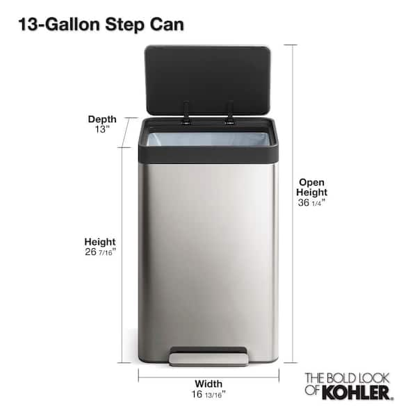 Kohler 2.5 gal. Slim Stainless Steel Wastebasket