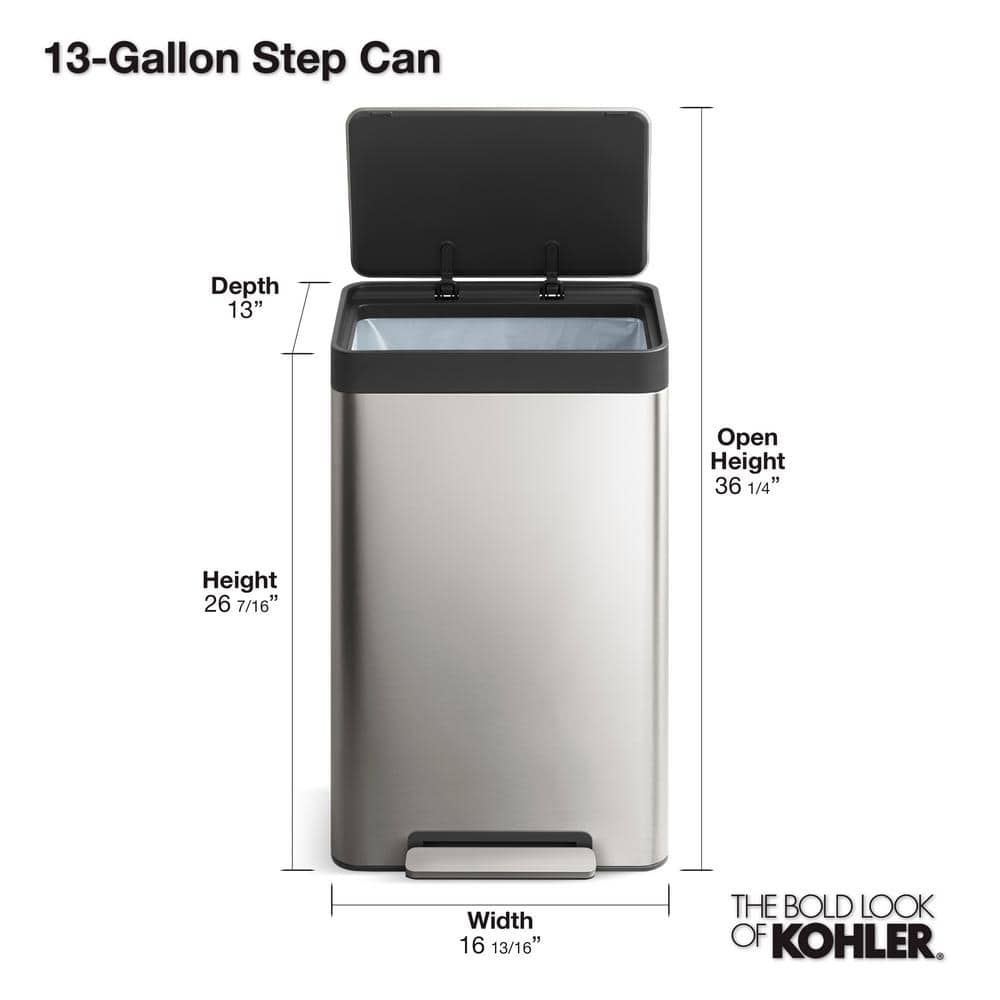 Stainless Steel 13 Gallon Fingerprint Resistant Kitchen Trash Can