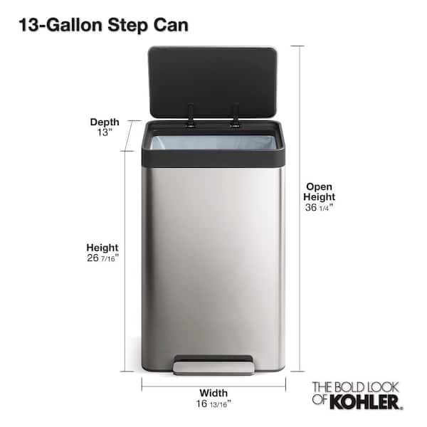 Brand New Stainless Steel Trash Bin Soft-Close Kohler 13 Gallons Step-On 