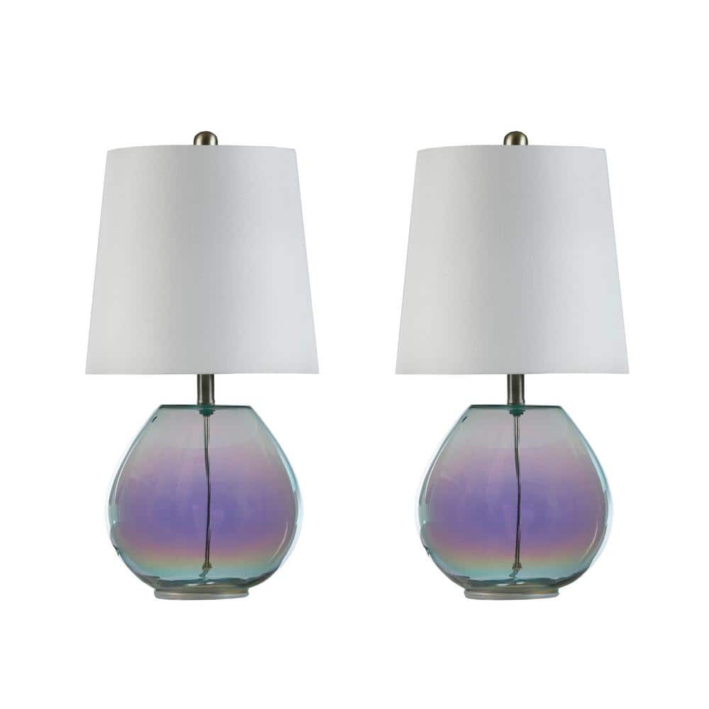 19.5" Iridescent Green Glass Table Lamp with White Shade