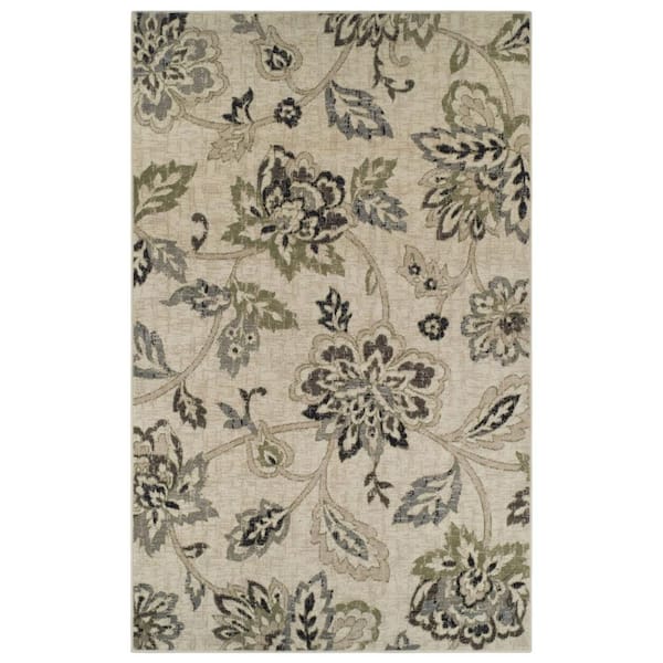 SUPERIOR Jacobean Beige-Black 8 ft. x 10 ft. Rectangle Floral, Ornamental Polypropylene Area Rug