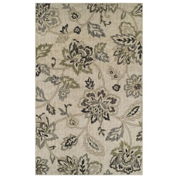 Jacobean Beige 4 ft. x 6 ft. Oversized Floral Polypropylene Area Rug
