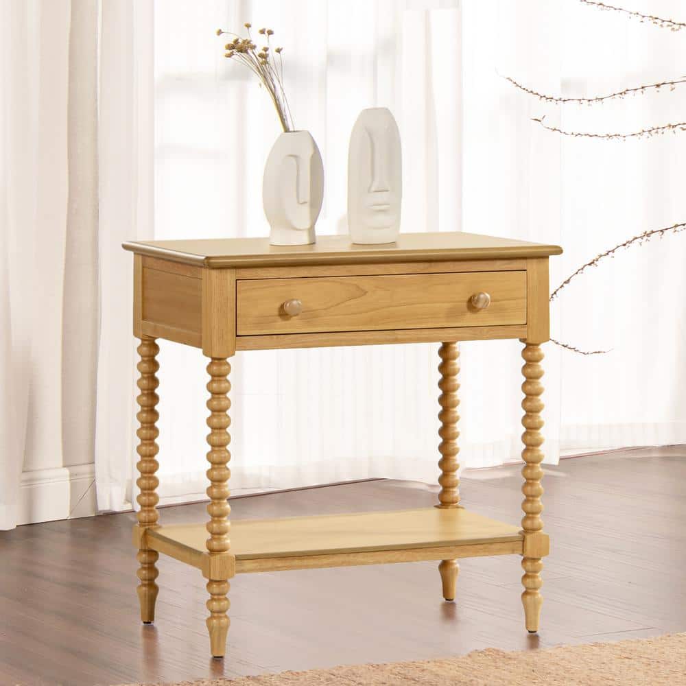 Easton 28" Natural Brown Wood 1-Drawer Side Table with Shelf