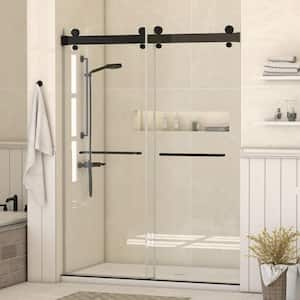 73 in. W x 79 in. H Double Sliding Door Soft-Closing System Frameless Corner Shower Enclosure in Matte Black 5/16 in.