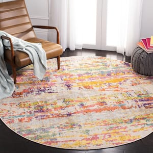 Madison Beige/Yellow 7 ft. x 7 ft. Abstract Gradient Round Area Rug