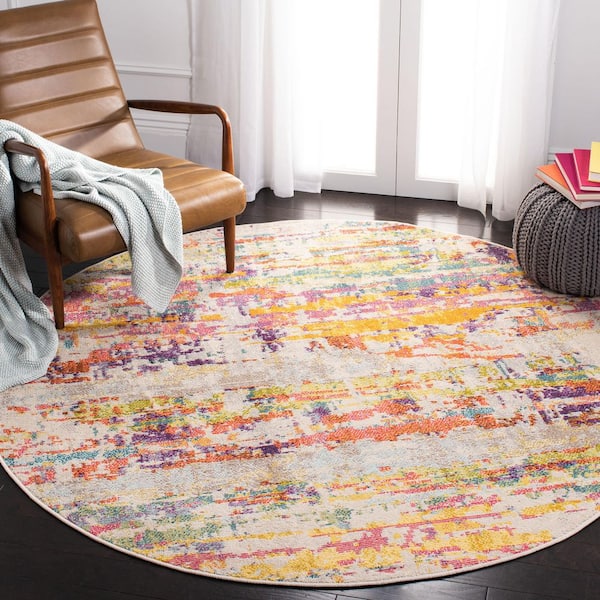 Madison Beige/Yellow 7 ft. x 7 ft. Abstract Gradient Round Area Rug