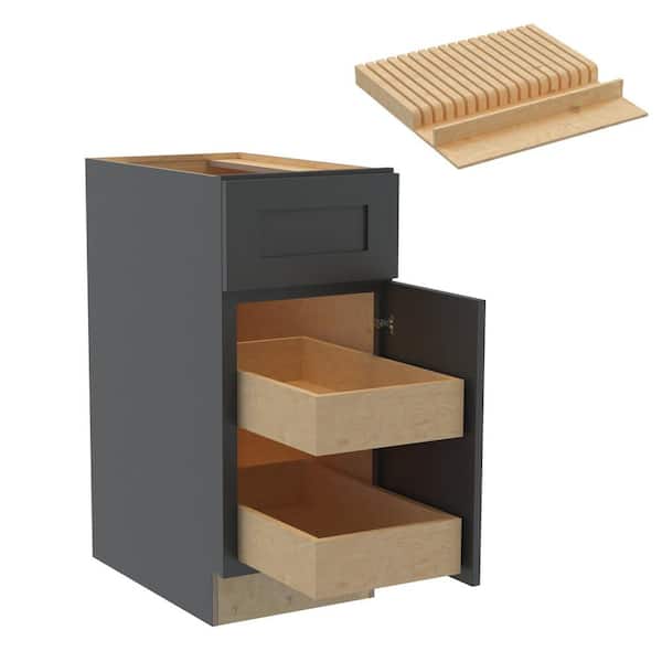 Newport 21 in. W x 24 in. D x 34.5 in. H Assembled Plywood Base Kitchen Cabinet in Mythic Blue with Knife Block RH