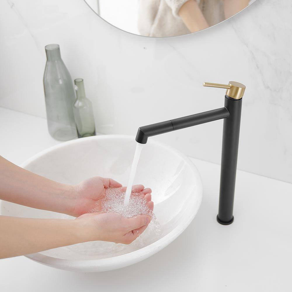 Matte Black and Gold Stainless Steel Single Handle Bathroom Faucet