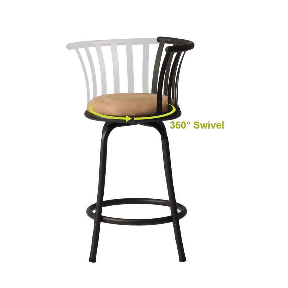 Set of 3 Beige Suede Swivel Counter Barstools with Black Metal Frame