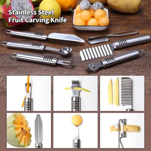 Wudkey 5-Piece Stainless Steel Fruit Carving Knife Set with Melon