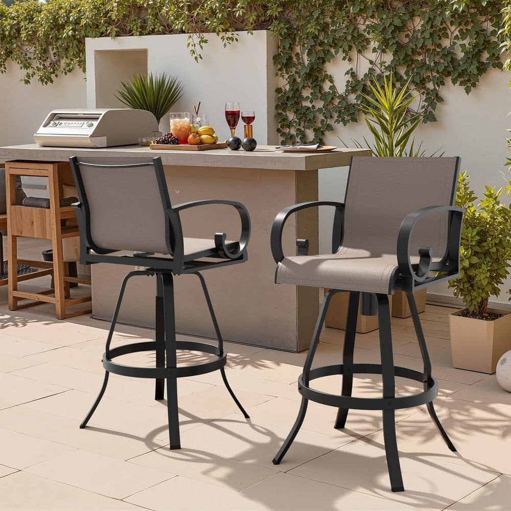 Cast Aluminum Outdoor Bar Stool with Sunbrella Fabric Fade Resistant Swivel Patio Bar Chairs in Taupe (2-Pack) price history on PriceWatchPro