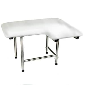 28 in W x 21 in D L-Shaped Left Hand White Padded Folding Shower Seat with Swing Down Legs