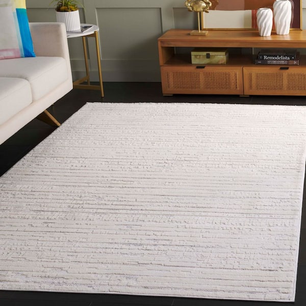 Elmhurst 7 ft. x 7 ft. Ivory/Gray High-Low Distressed Striped Square Area Rug