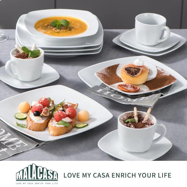 MALACASA Dinnerware Sets for 6, 30 Piece Blue Square