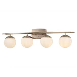 Fusion Epoch 32 in. 4-Light Brushed Brass Vanity Light Bar with Opal Glass Shade