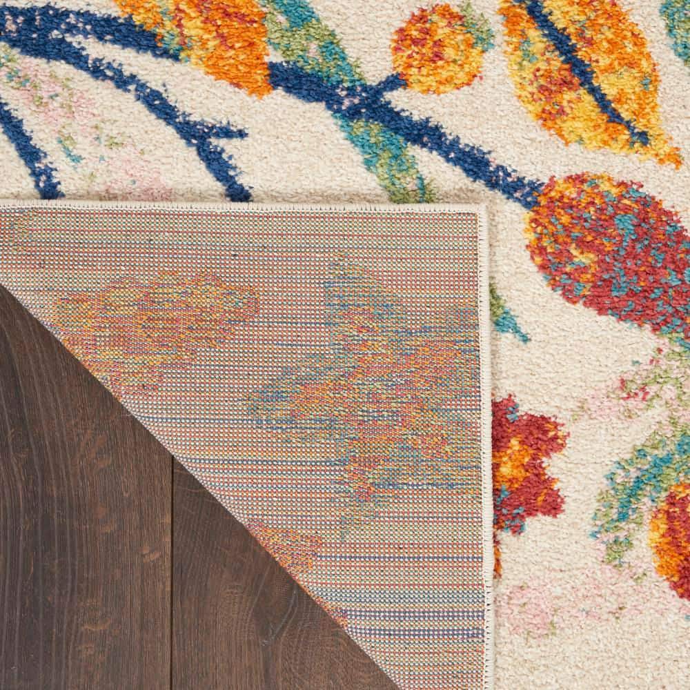 Ivory Multicolor Floral Easy-Care 8' x 10' Synthetic Area Rug