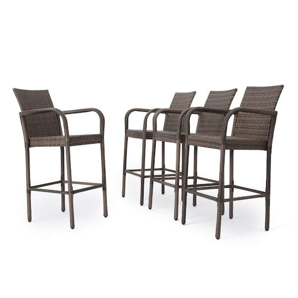 Seamus Mix Mocha Faux Rattan Outdoor Patio Bar Stool (4-Pack)