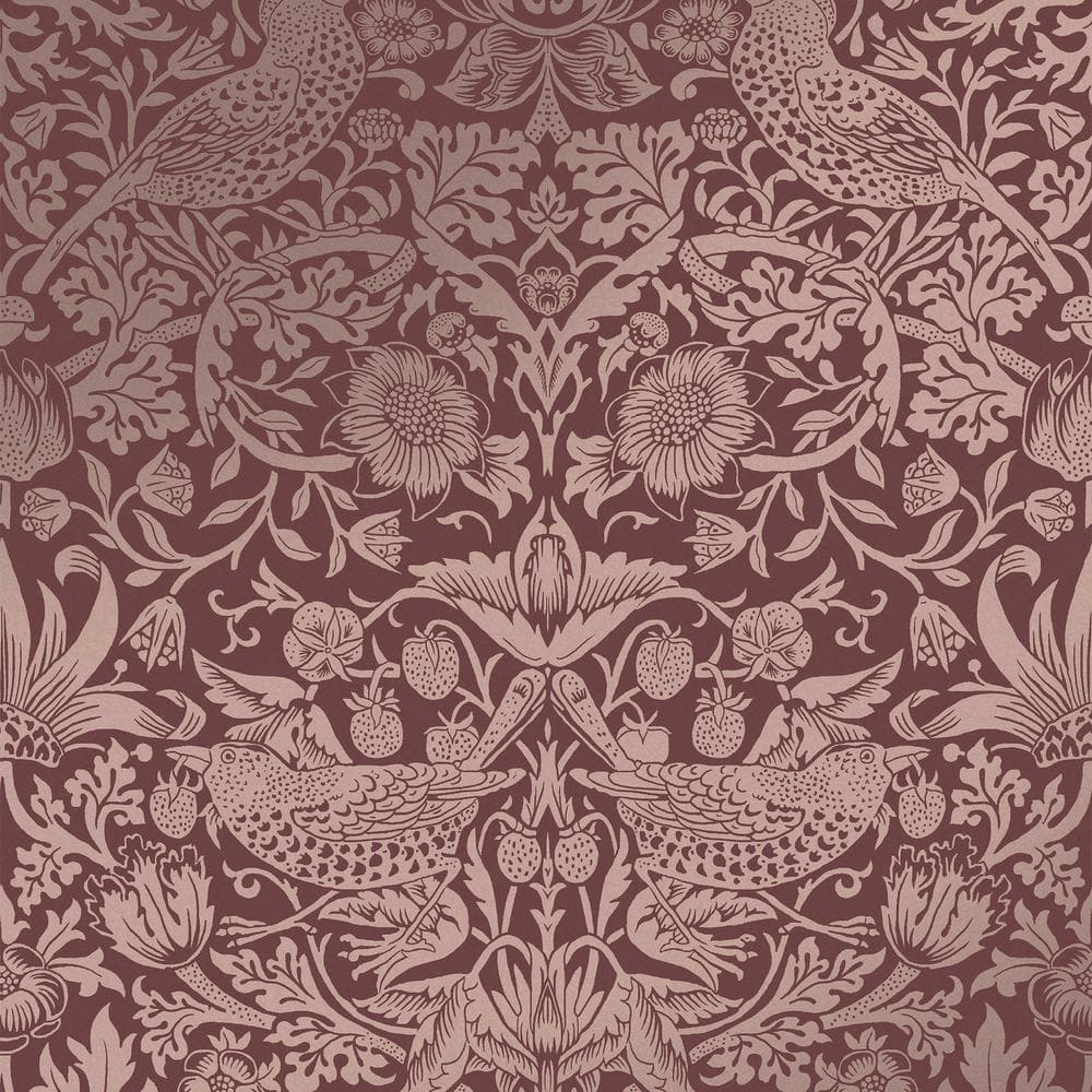 Strawberry Thief Fibrous Burgundy Red Wallpaper Sample