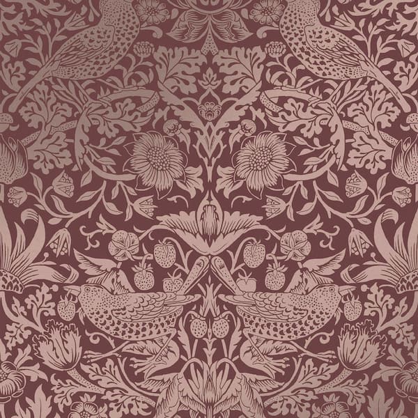 Unbranded Strawberry Thief Fibrous Burgundy Red Wallpaper Sample