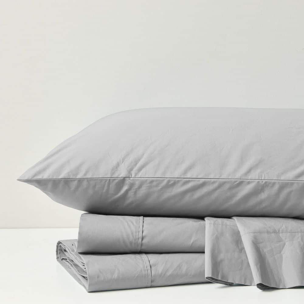 Twin Gray Cotton Percale Sheet Set