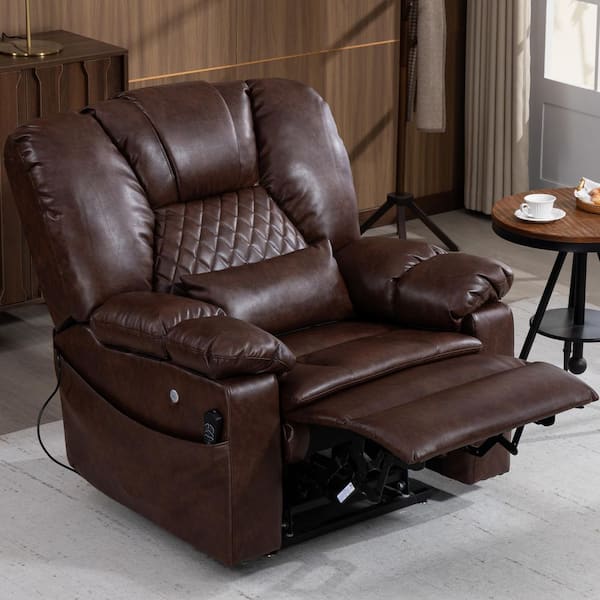 Espresso 400 lbs. Heavy Duty Dual Motor Faux Leather Power Lift Recliner with Airbag Massage and Heat, Hidden Storage