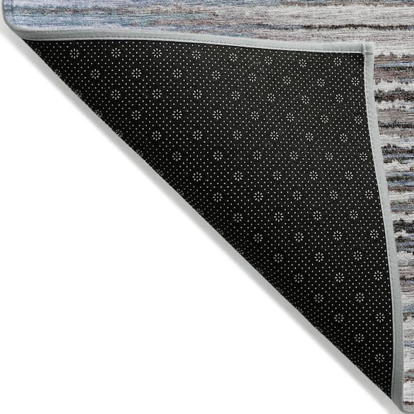 Sky Blue, Denim Blue 10 ft. x 14 ft. Woven Striped Polyester Rectangle Indoor/Outdoor Area Rug
