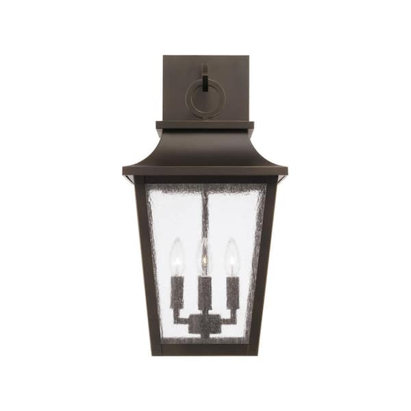 Chandler 24 in. 4-Light Oiled Bronze Outdoor Hardwired Tapered Ripple Glass Wall Lantern Sconce with No Bulbs Included