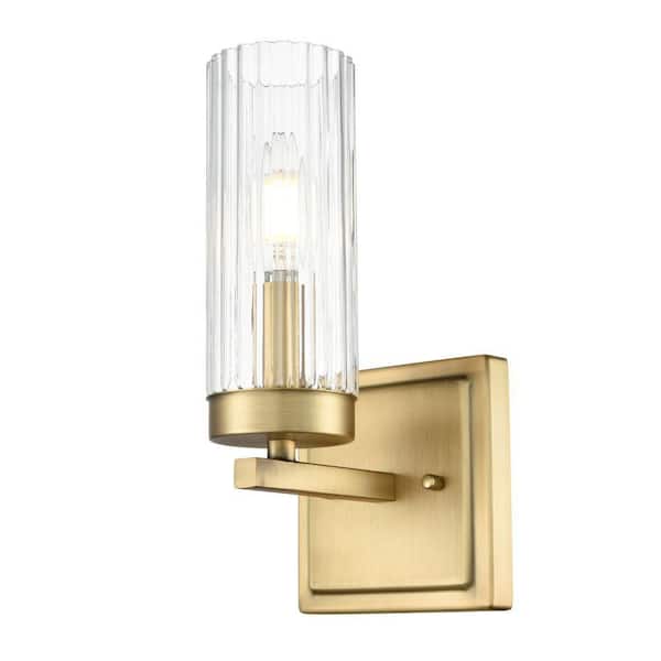 Iversen 5 in. 1-Light Vintage Brass Vanity Light with Clear Reeded Glass Shade