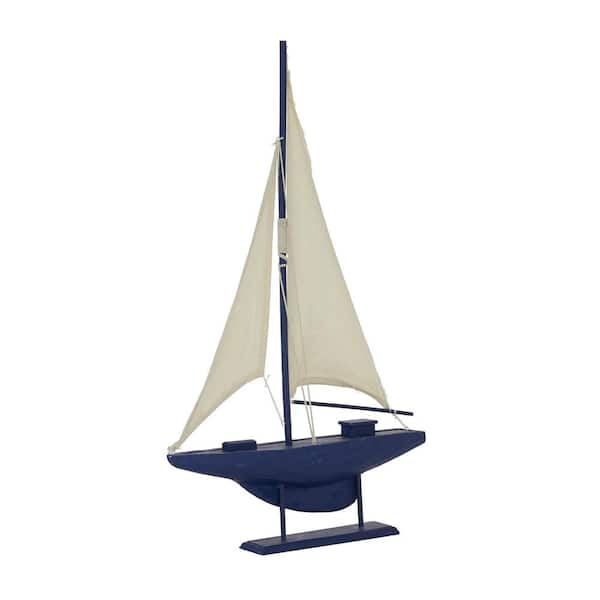Zimlay Coastal Dark Blue Wooden Sailboat Sculpture 78753