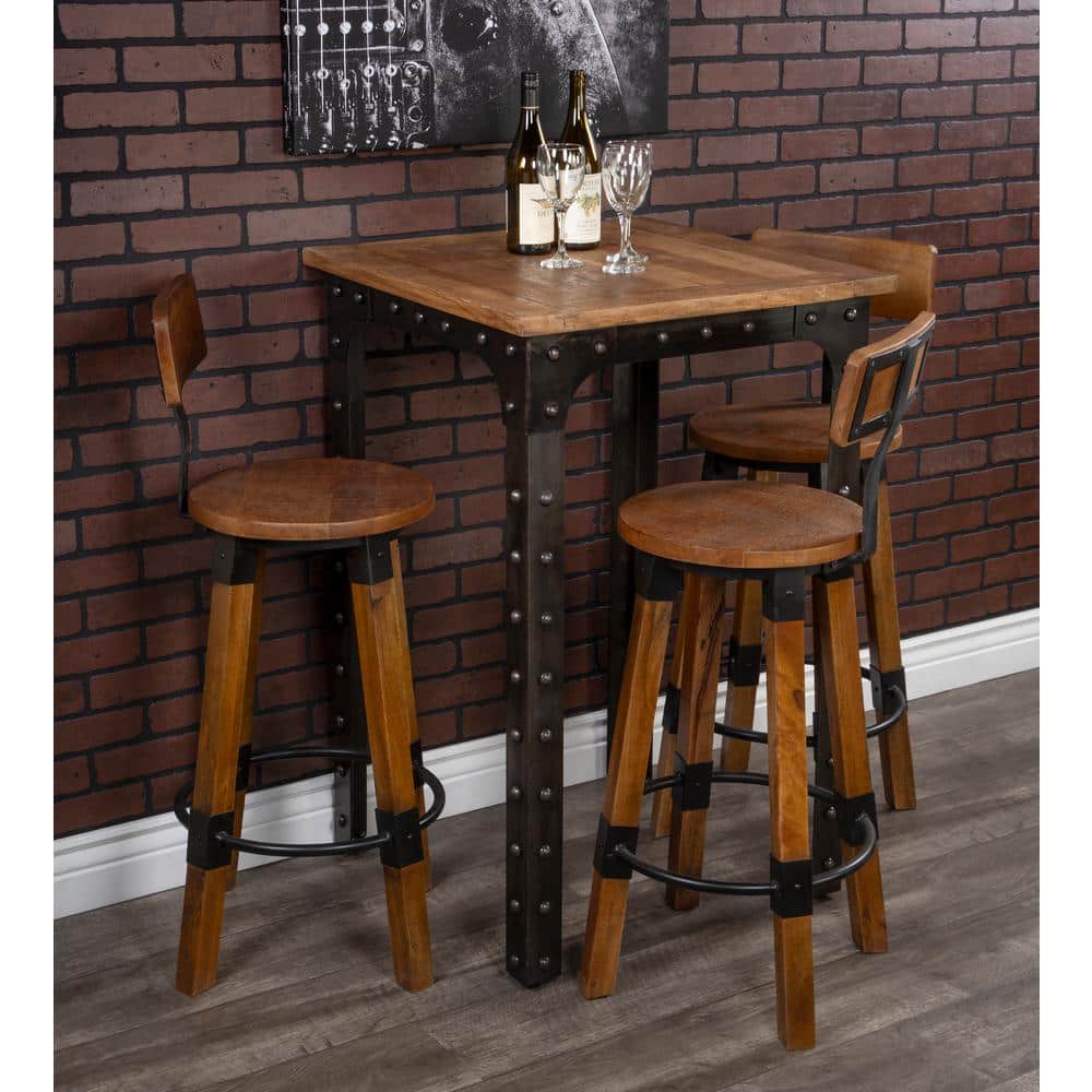 Butler Masterson Light Brown Wood & Metal Industrial Bar Stool