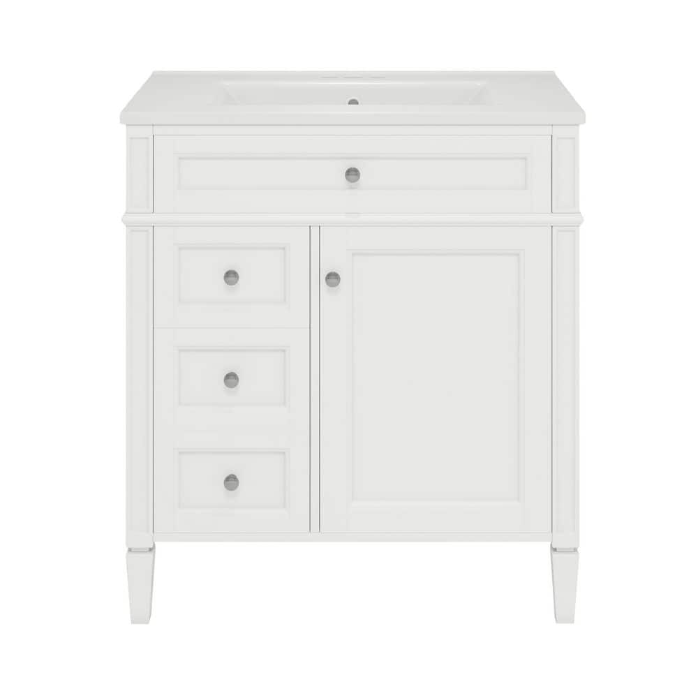 30 in. White Wood Rectangle Vessel Sink Bathroom Vanity Combo with 2 Drawers and a Tip-out Drawer price history on PriceWatchPro