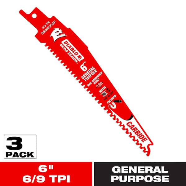 DIABLO 6 in. 6/9 TPI Demo Demon Carbide Teeth Reciprocating Saw Blades for General Purpose Cuts