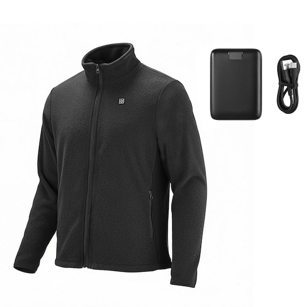 Heated Fleece Jacket for Women, Black, with 7. 4V 16,000 mAh Power Bank Pack, 6 Zones, 3 Temp Levels, 3h/6h/10h Warmth