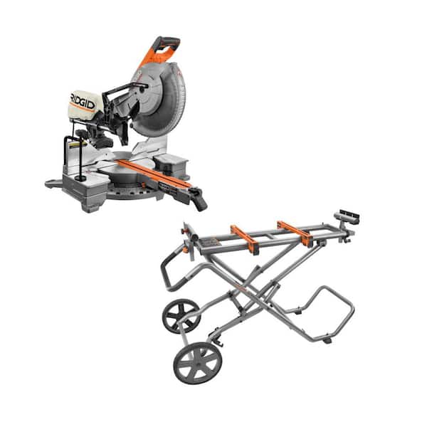 15 Amp Corded 12 in. Dual Bevel Sliding Miter Saw with Universal Mobile Miter Saw Stand with Mounting Braces
