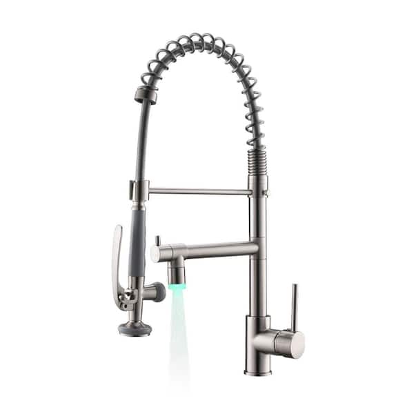 matrix decor Single-Handle Pull-Down Sprayer Kitchen Faucet with LED in Brushed Nickel