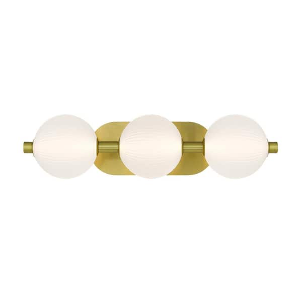 Eurofase Palmas 8 in. 3-Light Gold LED Vanity-Light Bar with Opal Glass Shades