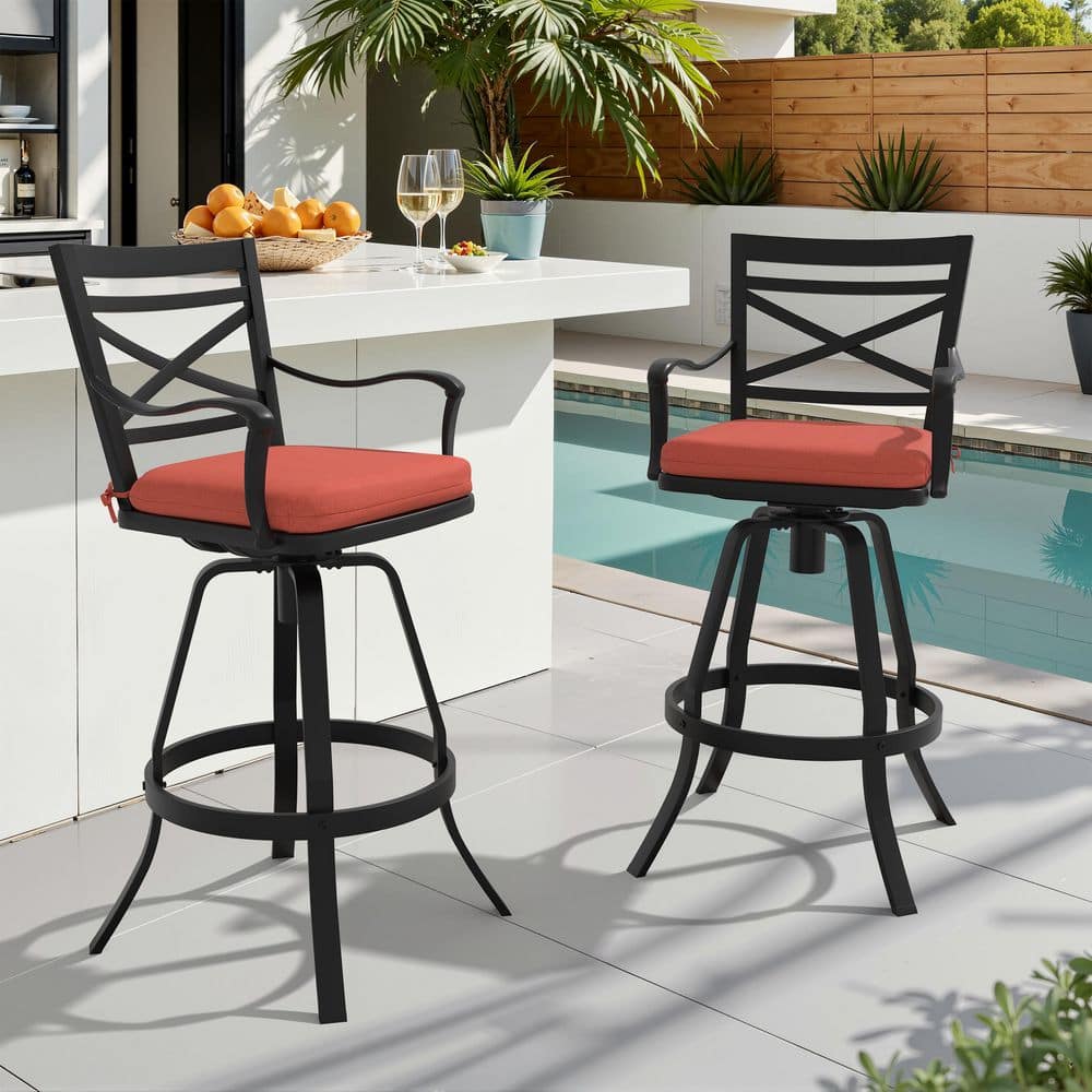 (2-Pack) Cast Aluminum Outdoor Bar Stool Swivel Patio Bar Height Chairs with Armrest Red Cushion with Sunbrella Fabric price history on PriceWatchPro