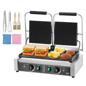 Commercial Sandwich Panini Press 3,600-Watt Non-Stick Electric Griddle with Double Flat Plates for Hamburgers, Silver