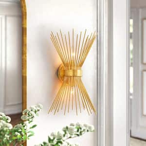 Noad 10.2 in. W 2-Light Dimmable Gold Leaf Wall Sconce