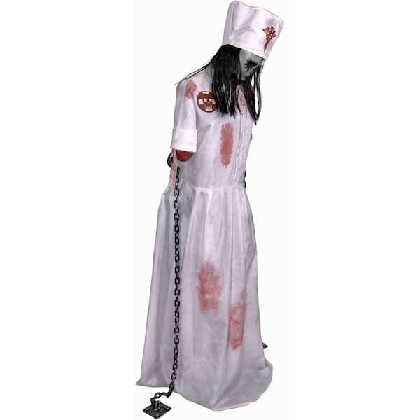 63 in. Life-Size Animatronic Convulsing Nurse by Tekky Halloween Decoration with Motion-Activated Sounds