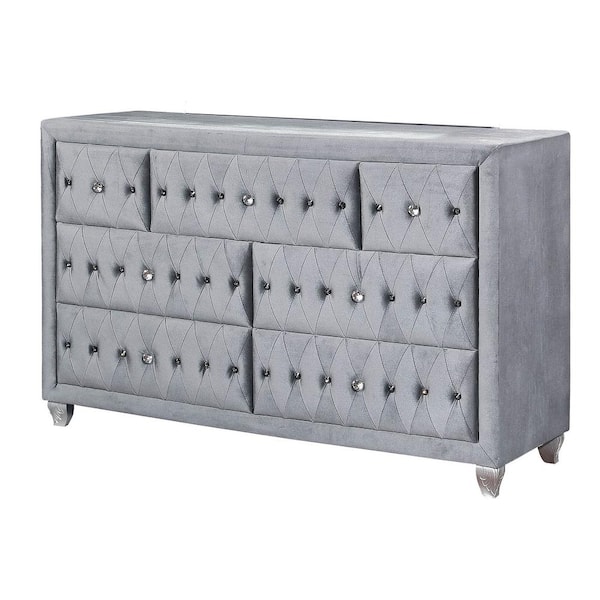 Furniture of America Nealyn Gray Upholstered 7-Drawer 60.88 in. Wide Dresser