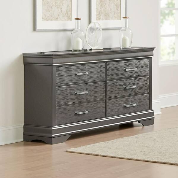 Benjara Jean Gray and Chrome 6-drawer 58.1 in. Wide Chest of