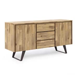 Lowry Solid Acacia Wood and Metal 60 in.x 17 in. Rectangle Modern Industrial Sideboard Buffet in Distressed Golden Wheat