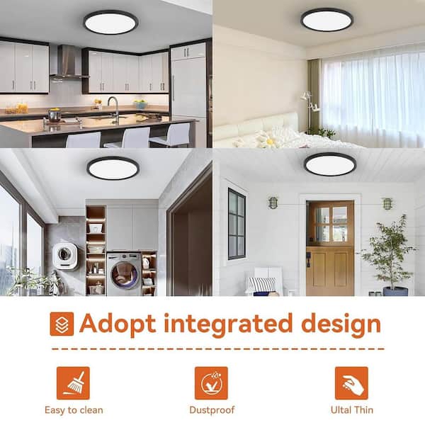 10 in. Black Integrated LED Ceiling Light Fixture Flush Mount for Closet Porch (2-Pack)