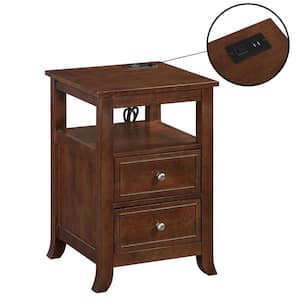 Melbourne 15.75 in. W Espresso Square MDF 2 Drawer End Table with Charging Station and Shelf