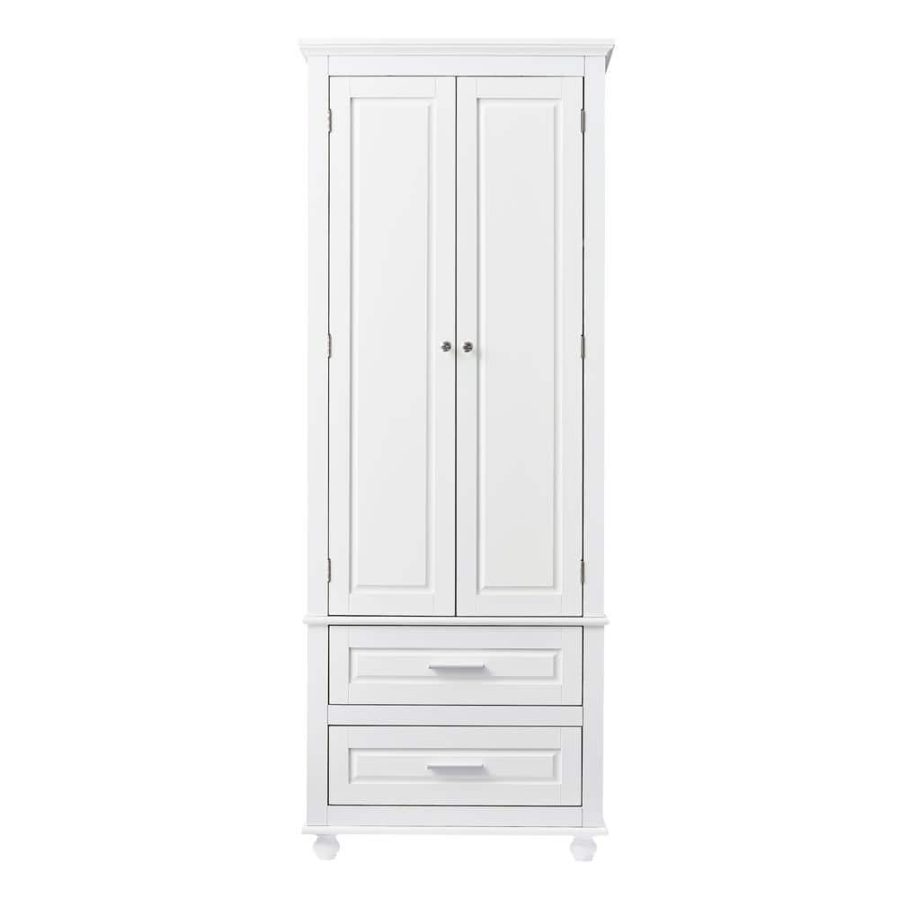24 in. W x 15.7 in. D x 62.5 in. H White Linen Cabinet with Two Drawers ...