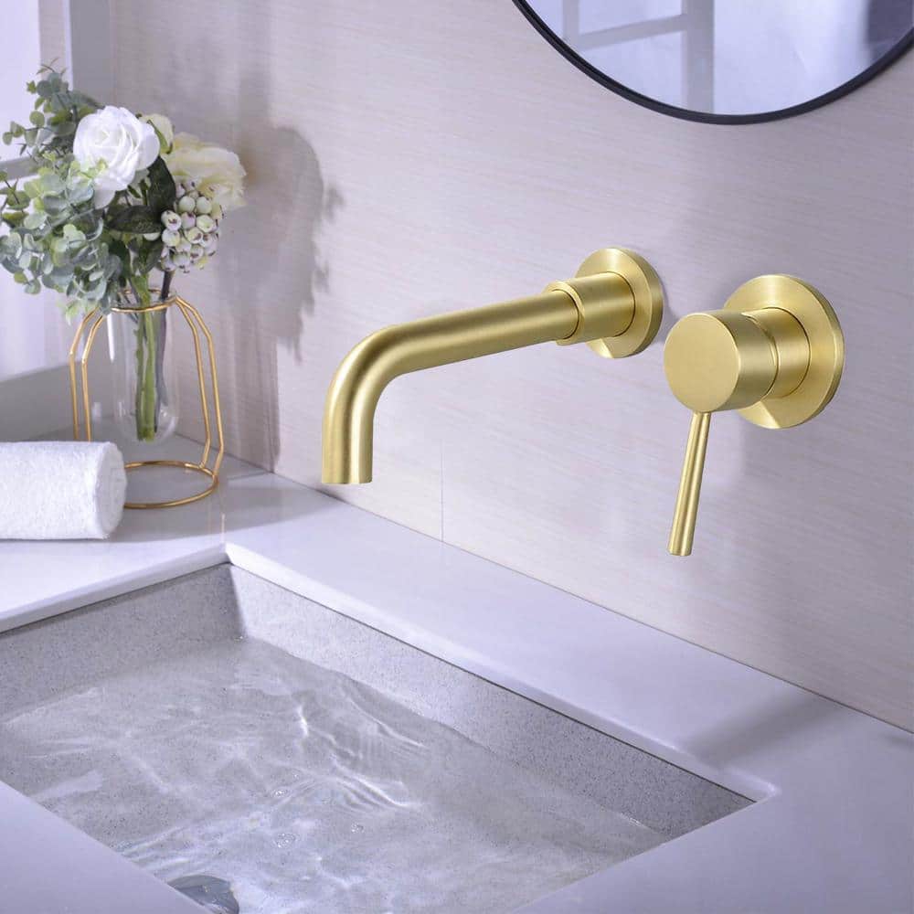 Brushed Gold Wall Mount Single Handle Bathroom Faucet