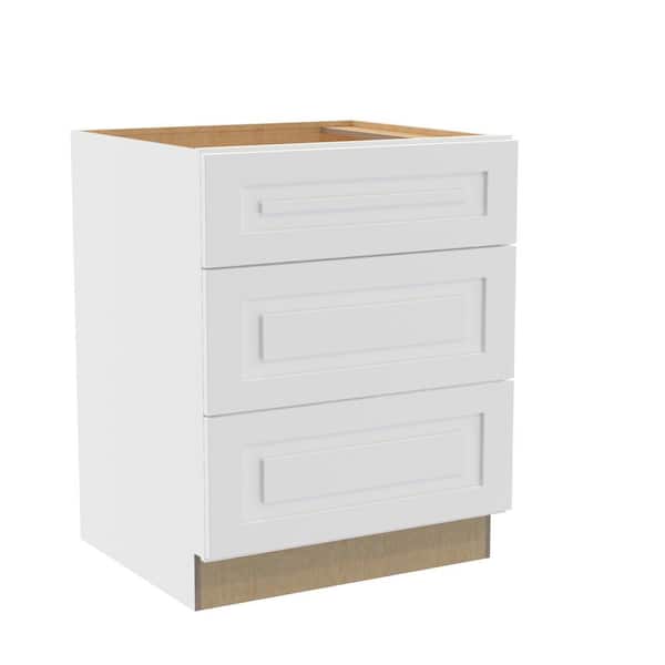 Home Decorators Collection Grayson 27 in. W x 24 in. D x 34.5 in. H Assembled Plywood Drawer Base Kitchen Cabinet in Pacific White with Soft Close